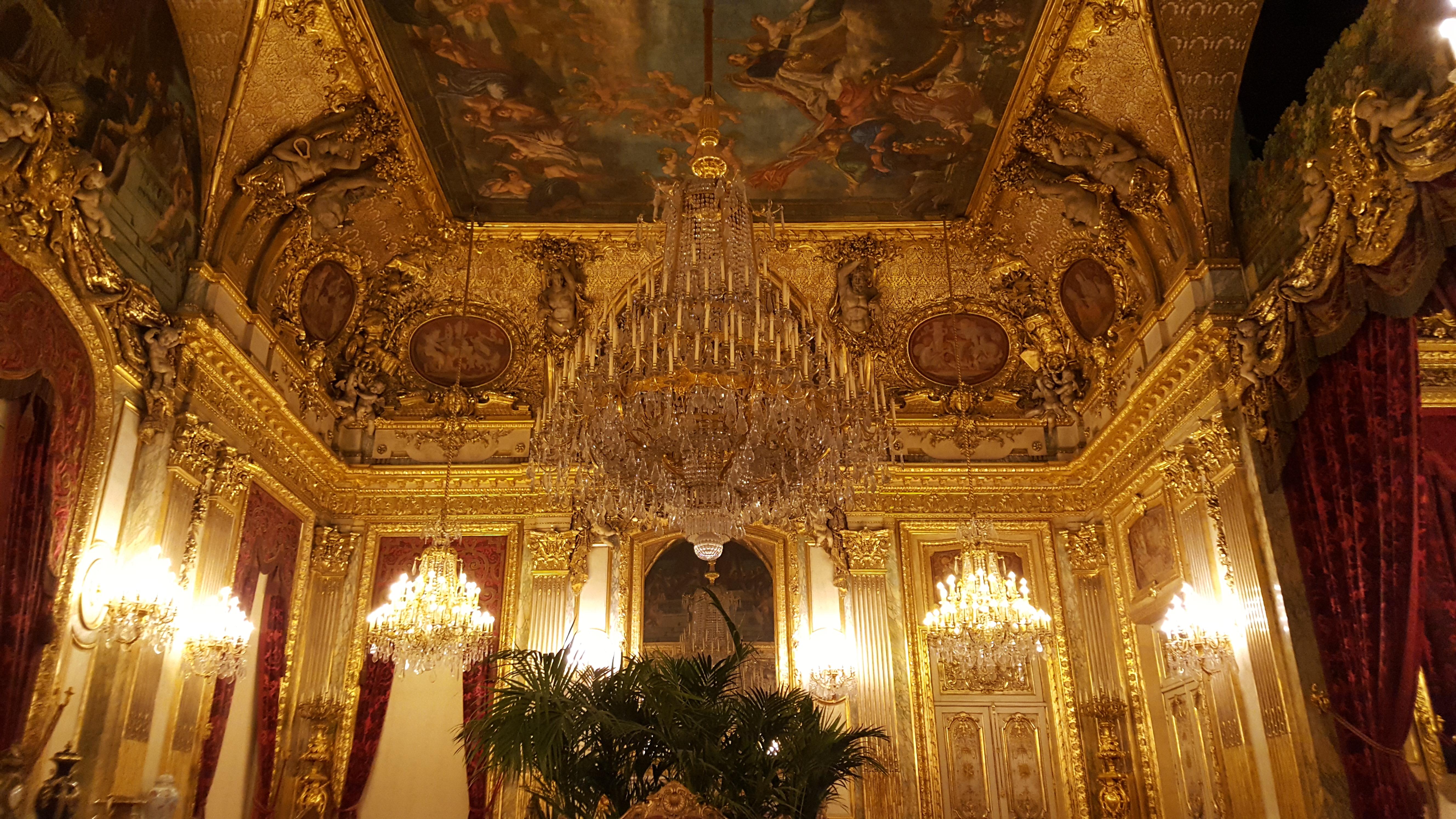 Ornate palace interior with chandelier